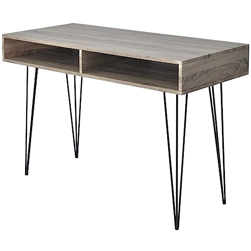 Mandloder Moderner Schreibtisch mit 2 Ablagefächern, 110x50x76 cm, Grau-Eiche MDF-Tischplatte und robusten Metallbeinen für Büro, Schlafzimmer, Home Office Mandloder Moderner Schreibtisch mit 2 Ablagefächern, 110x50x76 cm, Grau-Eiche MDF-Tischplatte und robusten Metallbeinen für Büro, Schlafzimmer, Home Office von Mandloder