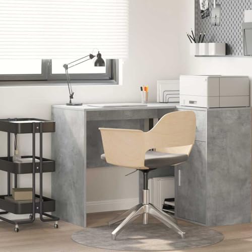 Mandloder Moderner Schreibtisch mit Regal, Betongrau, 102x50x75 cm, aus robustem Holzwerkstoff für Home Office und Laptop-Arbeit, ideal für Schlafzimmer und Büro von Mandloder