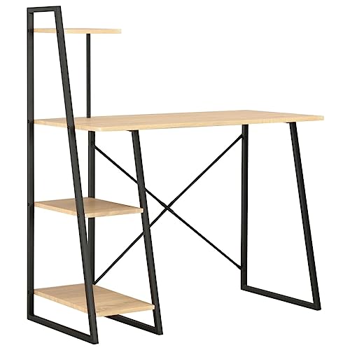 Mandloder Moderner Schreibtisch mit integrierter Regaleinheit, Schwarz und Eiche-Optik, 102x50x117 cm, Stabiler Arbeitstisch für Büro, Schlafzimmer & Home-Office von Mandloder