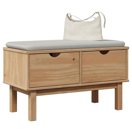 Mandloder OTTA Flurbank aus massivem Kiefernholz, Honigwachs-Finish, 80x40x45 cm, Mehrzweck-Sitzbank mit Stauraum für Eingangsbereich, Flur & Schlafzimmer, Robustes Möbelstück von Mandloder