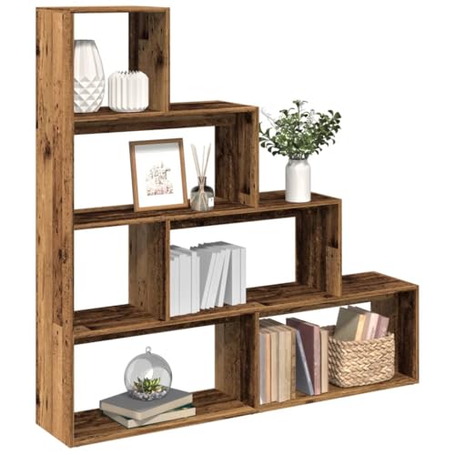 Mandloder Raumteiler-Bücherregal 4 Stufen, Altholz-Optik 143,5x29x143,5 cm, Holzwerkstoff Standregal mit viel Stauraum, vielseitig einsetzbar als Bücherregal oder Raumtrenner von Mandloder