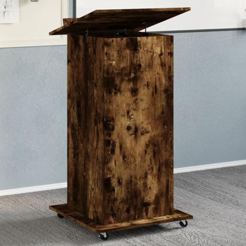 Mandloder Rednerpult mit Rollen & Schublade, neigbarer Oberplatte, 55x55x107 cm, in Räuchereiche, für Präsentationen, Büro & Zuhause, Stabiler Holzwerkstoff von Mandloder