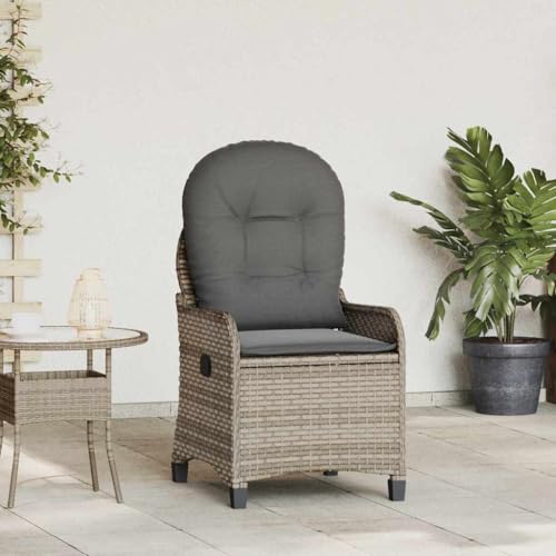 Mandloder Relaxsessel Grau Poly-Rattan Gartenstuhl für Outdoor, Verstellbare Rückenlehne, Komfortkissen, UV-beständig, 56x66x95cm Gartenmöbel von Mandloder
