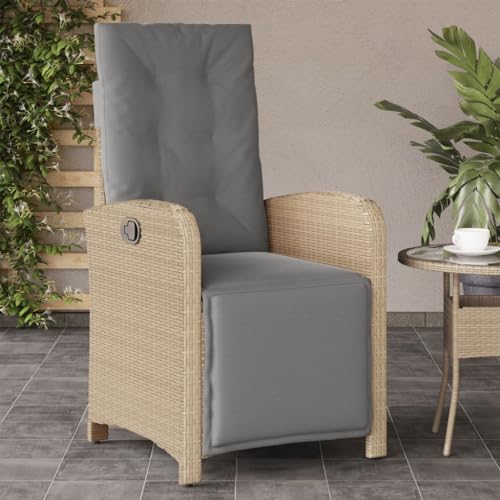 Mandloder Relaxsessel mit Fußteil, Verstellbarer Poly Rattan Sessel Beigemischung, Hochlehner Outdoor Gartenstuhl für Balkon Terrasse, stabile Gartenmöbel bis 110kg von Mandloder