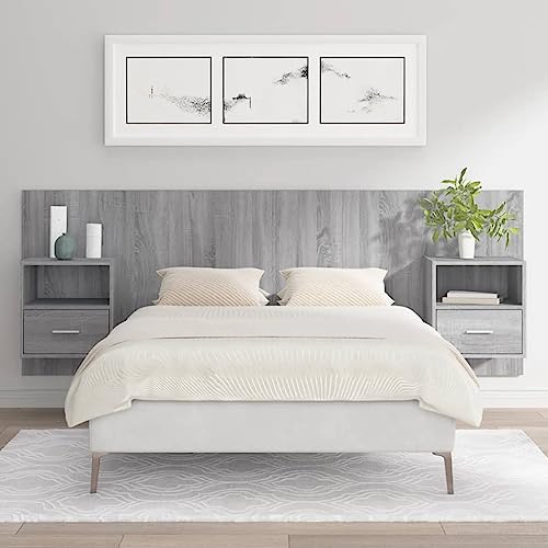 Mandloder Robustes Kopfteil mit Nachttischen, Grau Sonoma Holzwerkstoff, 120 cm breit, 2-teiliges Set, ideal für Schlafzimmer, inklusive Stauraum Mandloder Robustes Kopfteil mit Nachttischen, Grau Sonoma Holzwerkstoff, 120 cm breit, 2-teiliges Set, ideal für Schlafzimmer, inklusive Stauraum von Mandloder