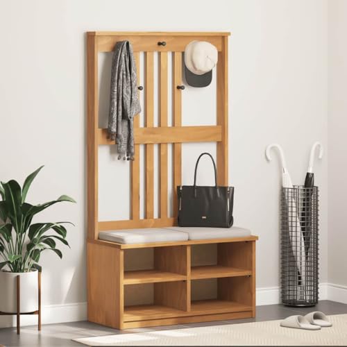 Mandloder SANDNES Garderobenständer aus massivem Kiefernholz, 87x40x159,5cm, mit 5 Haken und 4 Fächern, Akazienholz-Optik, UV-lackiert, vielseitige Flurbank für Eingangsbereich und Schlafzimmer Mandloder SANDNES Garderobenständer aus massivem Kiefernholz, 87x40x159,5cm, mit 5 Haken und 4 Fächern, Akazienholz-Optik, UV-lackiert, vielseitige Flurbank für Eingangsbereich und Schlafzimmer von Mandloder