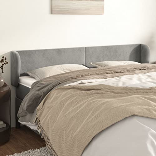 Mandloder Samt Kopfteil mit Ohren, höhenverstellbar, 183x23x78/88 cm, weiches Polster für Doppelbett, hellgrau, stabil und komfortabel für Schlafzimmer Mandloder Samt Kopfteil mit Ohren, höhenverstellbar, 183x23x78/88 cm, weiches Polster für Doppelbett, hellgrau, stabil und komfortabel für Schlafzimmer von Mandloder