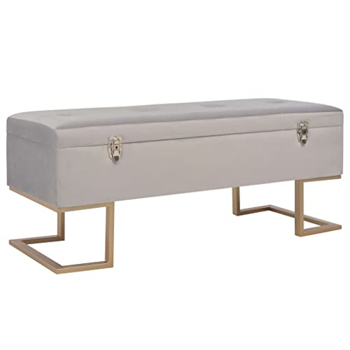 Mandloder Samt-Sitzbank mit Staufach 105 cm Grau, Goldene Eisenbeine, Bequeme Polsterung, ideal für Flur, Schlafzimmer, Wohnzimmer und Eingangsbereich, vielseitige Aufbewahrungsmöglichkeit von Mandloder