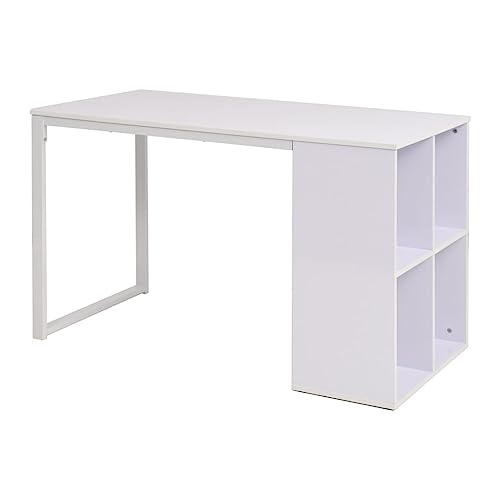 Mandloder Schreibtisch 120x60x75 cm Weiß mit 4 Staufächern, Stabiler Holzwerkstoff & Stahlrahmen, pflegeleicht, ideal für Büro & Home Office, modernes Design von Mandloder