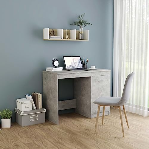 Mandloder Schreibtisch Betongrau, 100x50x76 cm, aus Holzwerkstoff mit integriertem Schrank für Büro, Arbeitszimmer und Home-Office-Bereich von Mandloder