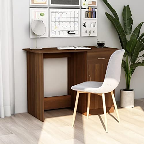 Mandloder Schreibtisch Braun Eichen-Optik, 100x50x76 cm, robuster Holzwerkstoff, vielseitiger Computertisch für Büro, Schlafzimmer & Home-Office, mit Schublade & Tür von Mandloder