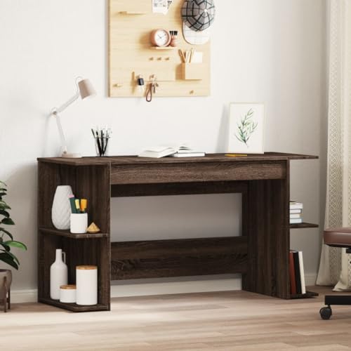 Mandloder Schreibtisch Braun Eichen-Optik 140x50x75 cm, Holzwerkstoff Modern Arbeitszimmer, Großer Computer-Laptop-Tisch für Büro & Home-Office, Stabile Schreib-Arbeitsplatte von Mandloder