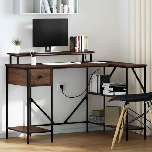 Mandloder Schreibtisch Braune Eiche 120x79x86.5 cm, L-Form Computertisch mit LED-Streifen und Regalen, Holzwerkstoff Modernes Homeoffice Möbel Mandloder Schreibtisch Braune Eiche 120x79x86.5 cm, L-Form Computertisch mit LED-Streifen und Regalen, Holzwerkstoff Modernes Homeoffice Möbel von Mandloder