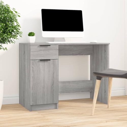 Mandloder Schreibtisch Grau Sonoma 100x50x75 cm, Holzwerkstoff Modernes Design mit Schublade und Fächern, Stabiler Computertisch für Büro und Zuhause von Mandloder