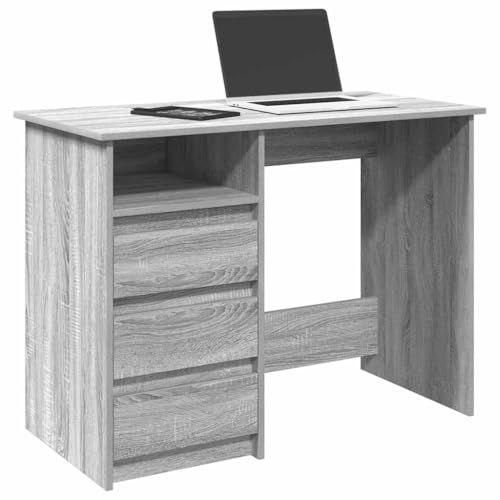 Mandloder Schreibtisch Grau Sonoma 102x50x75 cm, robuster Holzwerkstoff, geräumiger Computertisch für Büro, Schlafzimmer und Arbeitszimmer von Mandloder