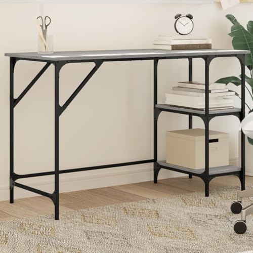 Mandloder Schreibtisch Grau Sonoma 120x50x75 cm, robuster Computertisch mit Metallrahmen, Verstellbarer Ablage für Laptop & PC, ideal für Büro & Zuhause von Mandloder