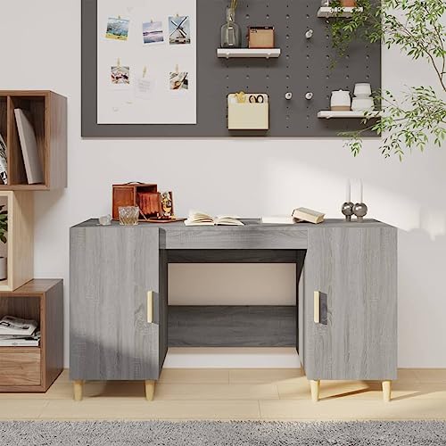 Mandloder Schreibtisch Grau Sonoma 140x50x75 cm Holzwerkstoff, robuster Computertisch für Büro, Schlafzimmer, Arbeitszimmer, viel Stauraum, minimalistisches Design von Mandloder