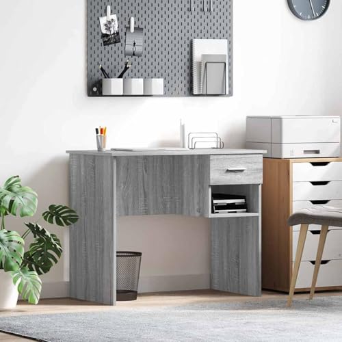 Mandloder Schreibtisch Grau Sonoma 90x49,5x75 cm, Holzwerkstoff, mit Schublade und Regal, für Homeoffice, Büro, Arbeitszimmer Mandloder Schreibtisch Grau Sonoma 90x49,5x75 cm, Holzwerkstoff, mit Schublade und Regal, für Homeoffice, Büro, Arbeitszimmer von Mandloder