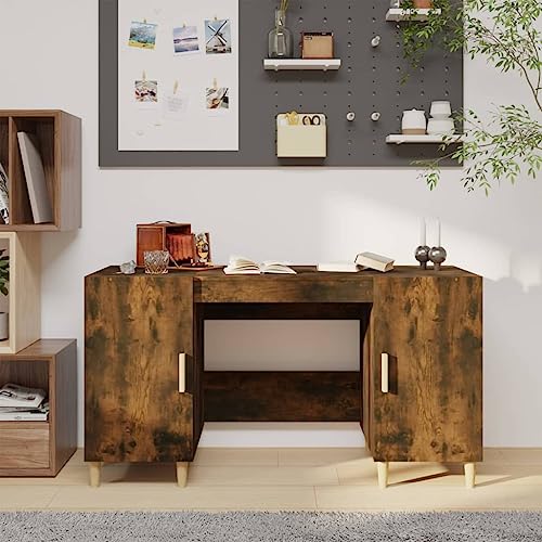 Mandloder Schreibtisch Räuchereiche 140x50x75 cm, robuster Computertisch aus Holzwerkstoff, viel Stauraum für Büro und Schlafzimmer, modernes Design von Mandloder