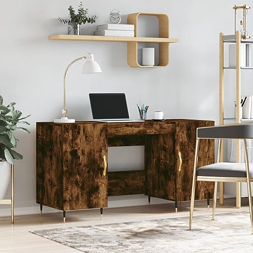 Mandloder Schreibtisch Räuchereiche 140x50x75 cm, robuster Holzwerkstoff Bürotisch mit Stauraum für Schlafzimmer & kleines Home Office von Mandloder