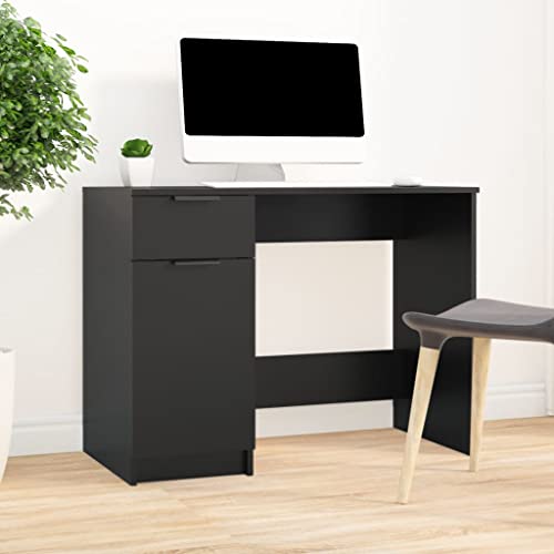 Mandloder Schreibtisch Schwarz 100x50x75 cm aus Holzwerkstoff mit Schublade und Fächern, Moderner Computertisch für Büro, Schlafzimmer und Home-Office von Mandloder