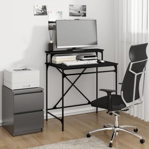 Mandloder Schreibtisch Schwarz 80x50x90 cm, Holzwerkstoff und Eisen, Stabiler Bürotisch mit Monitorablage, für Homeoffice und Gaming von Mandloder