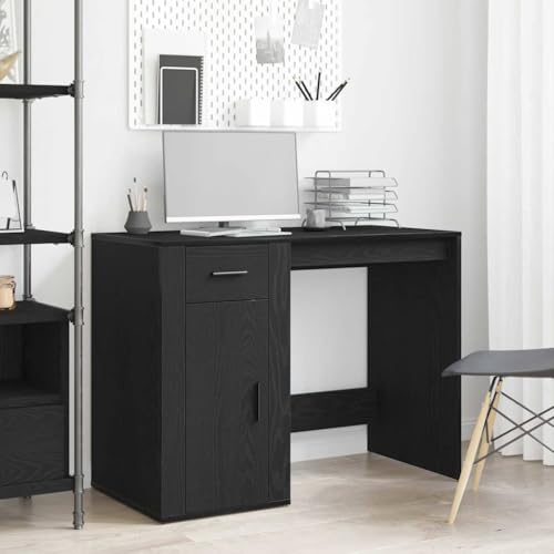 Mandloder Schreibtisch Schwarze Eiche 100x49x75 cm aus Holzwerkstoff, Kompakter Bürotisch mit Stauraum, Schublade und Tür, Ideal für Home Office & Studenten von Mandloder