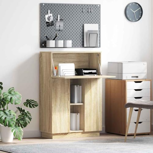 Mandloder Schreibtisch Sonoma Eiche, 71,5 x 31,5 x 106,5 cm, Holzwerkstoff, mit Regal und 3 Türen, platzsparendes Design für Homeoffice, Studium & Arbeit von Mandloder