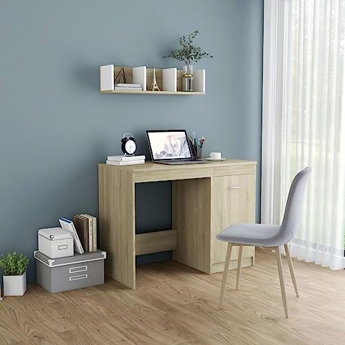 Mandloder Schreibtisch Sonoma-Eiche 100x50x76 cm, robuster Holzwerkstoff Bürotisch mit Schrank, ideal für Home-Office & Arbeitszimmer von Mandloder