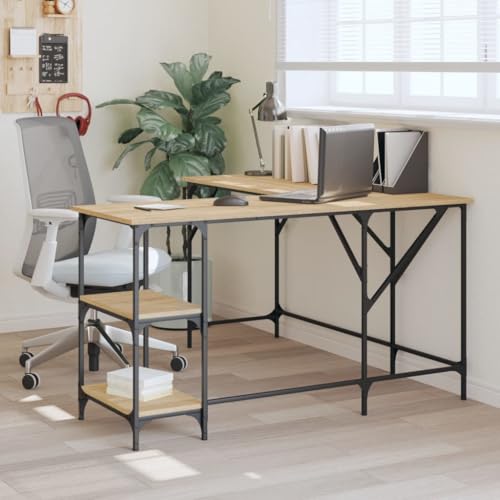 Mandloder Schreibtisch Sonoma-Eiche L-Form, 139x139x75 cm, mit Regal, verstellbaren Beinen und stabilem Metallrahmen für Büro und Home-Office Mandloder Schreibtisch Sonoma-Eiche L-Form, 139x139x75 cm, mit Regal, verstellbaren Beinen und stabilem Metallrahmen für Büro und Home-Office von Mandloder