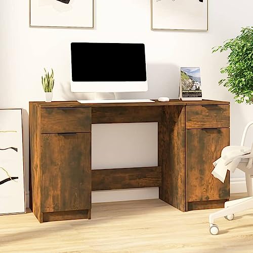 Mandloder Schreibtisch mit Beistellschrank, Räuchereiche Holzwerkstoff, 100x50x75 cm, modernes Design für Büro und Arbeitszimmer, praktischer Stauraum für Bücher und Akten von Mandloder