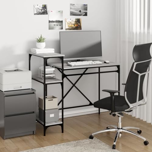 Mandloder Schreibtisch mit Regal, Grau Sonoma, 105x50x90 cm, robuster Holzwerkstoff für Büro und Zuhause, vielseitiger Computertisch mit Stauraum von Mandloder
