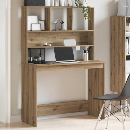 Mandloder Schreibtisch mit Regal Artisan-Eiche, 102x45x148cm, Holzwerkstoff, platzsparender Bürotisch für Laptop & Dokumente, ideal für Büro, Schlafzimmer & Home-Office von Mandloder