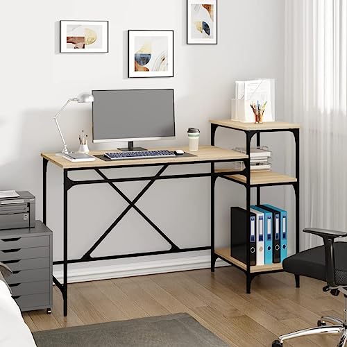 Mandloder Schreibtisch mit Regal Sonoma-Eiche 135x50x90 cm, robuster Holzwerkstoff Eisenrahmen, vielseitiger Computertisch für Büro und Schlafzimmer von Mandloder