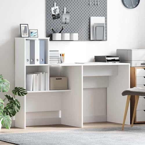 Mandloder Schreibtisch mit Regal Weiß, 131,5 x 50 x 106,5 cm, Holzwerkstoff, moderner Computer Schreibtisch für Home Office und Arbeitszimmer von Mandloder