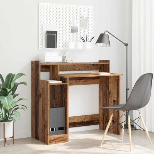 Mandloder Schreibtisch mit Regal aus Holzwerkstoff, Altholz-Optik, 97x45x90cm, Integrierte LED-Beleuchtung & USB-C-Anschluss für Homeoffice, platzsparend von Mandloder