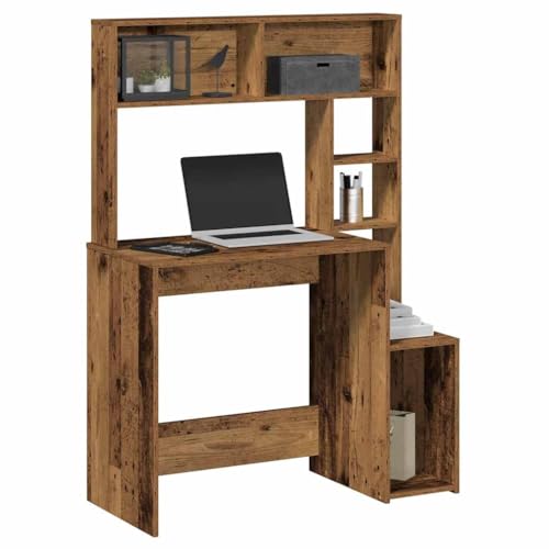 Mandloder Schreibtisch mit Regal in Altholz-Optik, 100x45x140cm, robuster Holzwerkstoff, vielseitig für Büro, Schlafzimmer und Wohnzimmer von Mandloder