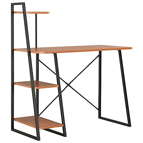 Mandloder Schreibtisch mit Regaleinheit, Schwarz und Eiche, 102x50x117 cm, modernes Design, robuster Stahlrahmen, vielseitiger Arbeitsplatz für Büro und Zuhause von Mandloder