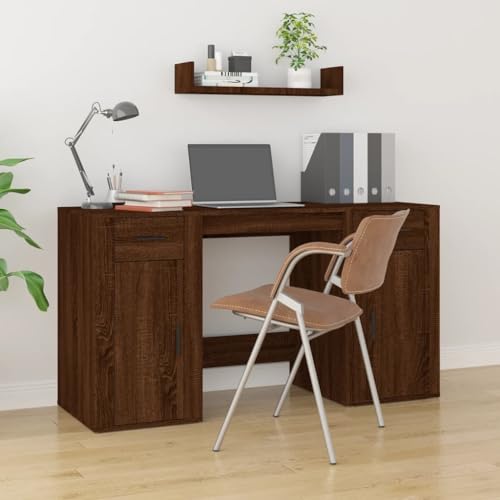 Mandloder Schreibtisch mit Stauraum, Braun Eichen-Optik, Holzwerkstoff, 100x49x75 cm, Bürotisch für Arbeitszimmer, Stabiler Computertisch, inklusive Schrank von Mandloder