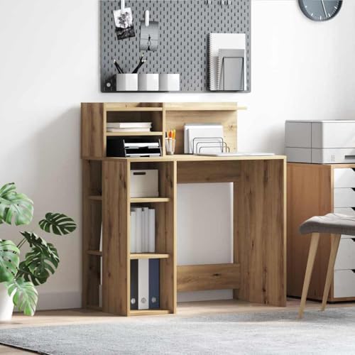 Mandloder Schreibtisch mit Stauraum, Eiche Handwerklich, 90x48x101,5 cm, Modernes Heimbüro Möbel, Arbeitstisch mit Regal für Laptop und Bücher Mandloder Schreibtisch mit Stauraum, Eiche Handwerklich, 90x48x101,5 cm, Modernes Heimbüro Möbel, Arbeitstisch mit Regal für Laptop und Bücher von Mandloder