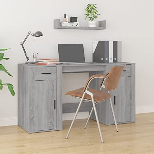 Mandloder Schreibtisch mit Stauraum Grau Sonoma Holzwerkstoff, 100x49x75 cm Büromöbel Set, Laptoptisch für Arbeitszimmer, Stabiler Computertisch mit Schrank von Mandloder