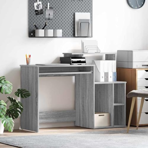 Mandloder Schreibtisch mit Stauraum & Regal, Grau Sonoma, 120,5x44x88,5 cm – Modernes Heimbüro Möbel für Laptop, Arbeitszimmer & Schlafzimmer von Mandloder