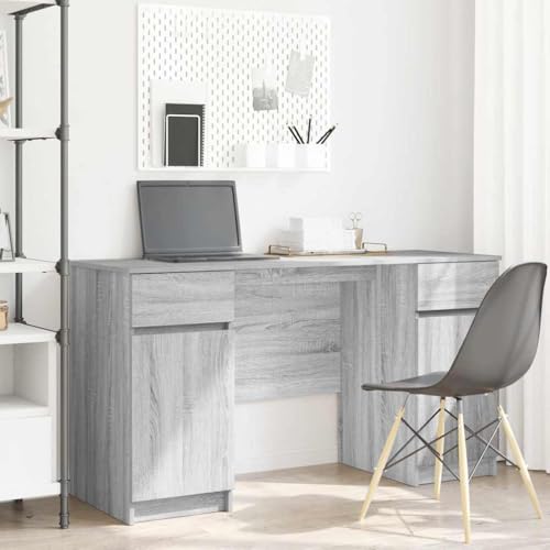 Mandloder Schreibtisch mit Tür Grau Sonoma, 140x49x76 cm, robuster Holzwerkstoff für Homeoffice, minimalistisches Design, viel Stauraum von Mandloder