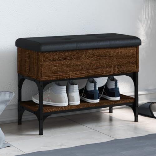 Mandloder Schuhbank Braun Eichen-Optik, 62x32x45 cm Holzwerkstoff mit Metallrahmen, Gepolstertes Sitzkissen, Stabile Flurbank für den Eingangsbereich, Praktische Sitzgelegenheit von Mandloder