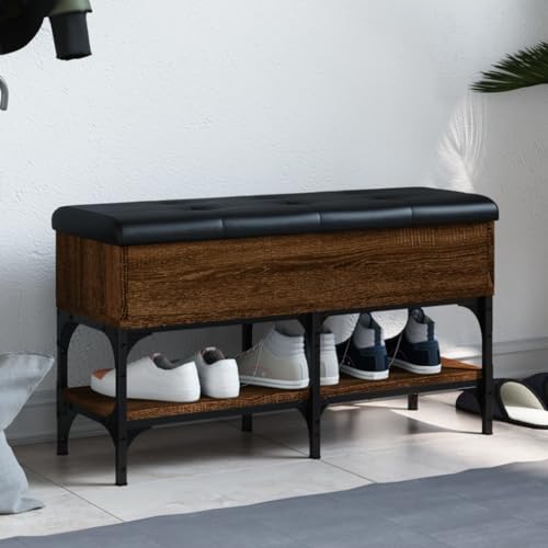 Mandloder Schuhbank Braun Eichen-Optik, 82x32x45 cm, mit dick gepolstertem Sitzkissen, stabilem Metallrahmen, ideal für Flur, Eingangsbereich & Schlafzimmer von Mandloder