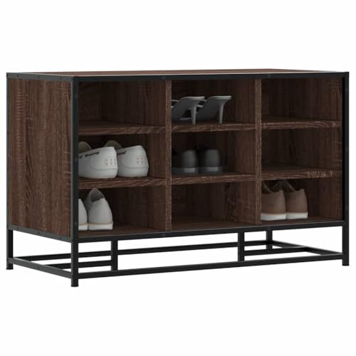 Mandloder Schuhbank Braun Eichen-Optik 84x40x53,5 cm Holzwerkstoff Metall, praktisches Schuhregal für Eingangsbereich, Flur, Schlafzimmer, robuste Sitzbank von Mandloder