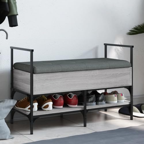 Mandloder Schuhbank Grau Sonoma 85,5x42x57,5 cm Holzwerkstoff mit Metallrahmen, gepolstertem Sitzkissen, viel Stauraum für Flur und Eingangsbereich, belastbar bis 110 kg von Mandloder