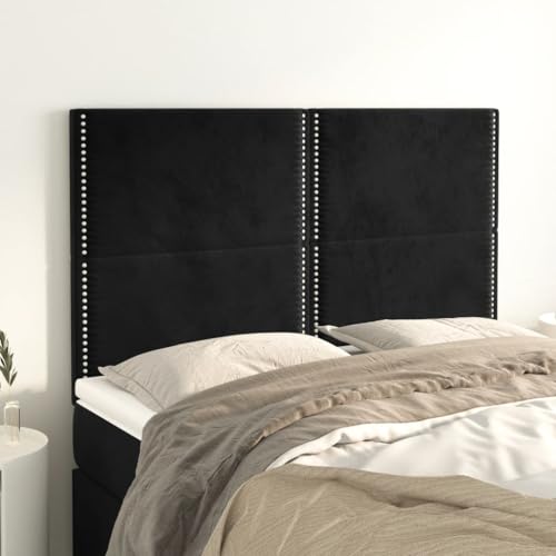 Mandloder Schwarze Samt Kopfteile 4er Set, verstellbar, 72x5x78/88 cm, für Schlafzimmer Betten, weich gepolstert, mit robusten Holzbeinen, Elegante Optik von Mandloder
