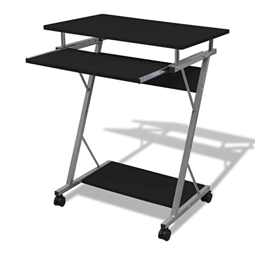 Mandloder Schwarzer Computertisch mit Rollen, ausziehbarer Tastaturablage und Tower-Fach, 60x40cm Arbeitsfläche, Stabiler PC Bürotisch für Laptop und Drucker von Mandloder