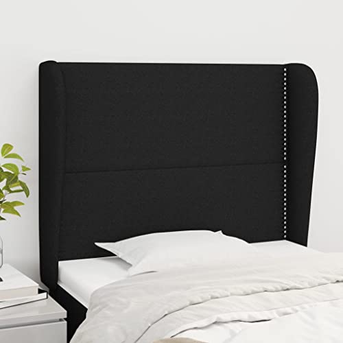 Mandloder Schwarzes Kopfteil mit Ohren, 103x23x118/128 cm, verstellbares Stoff-Bettkopfteil für Schlafzimmer, Robustes Design mit Holzbeinen Mandloder Schwarzes Kopfteil mit Ohren, 103x23x118/128 cm, verstellbares Stoff-Bettkopfteil für Schlafzimmer, Robustes Design mit Holzbeinen von Mandloder